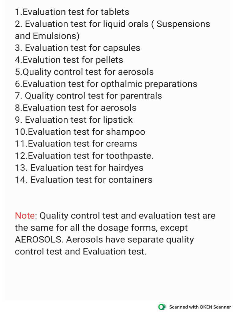 All Evaluation Tests( Quality Control Tests) | PDF