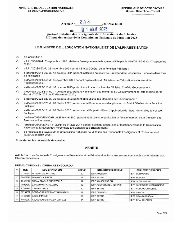 Exeat 2025 Prescolaire Et Primaire | PDF