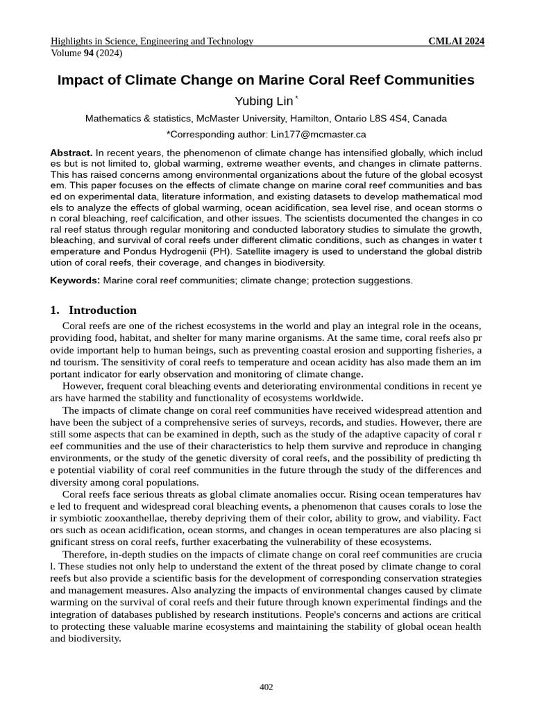 Climate Change Effects on Coral Reefs | PDF | Coral | Coral Reef