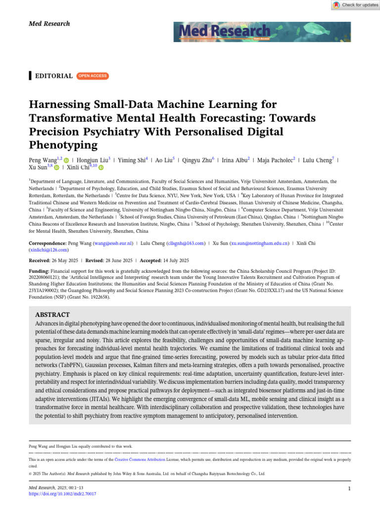 Small-Data ML for Personalized Psychiatry | PDF | Mental Health ...