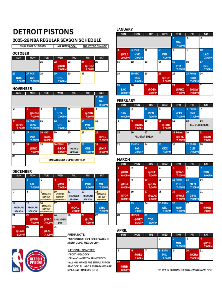 Pistons Preseason Schedule 2027