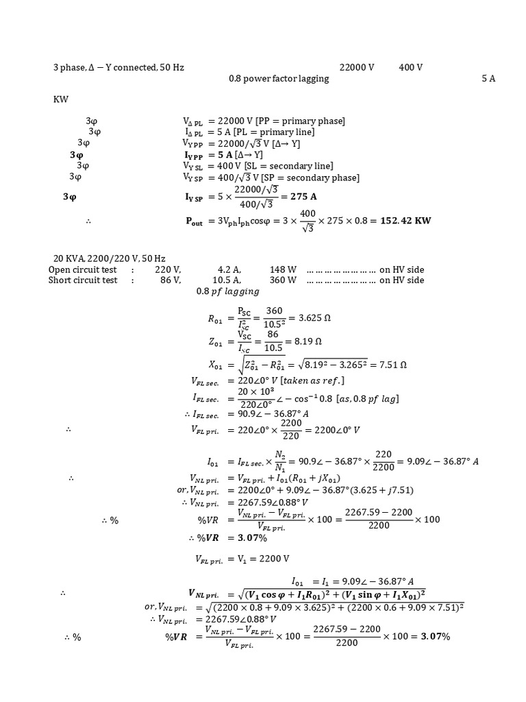 Transformer Power Plant Calculations | PDF | Transformer | Manufactured ...
