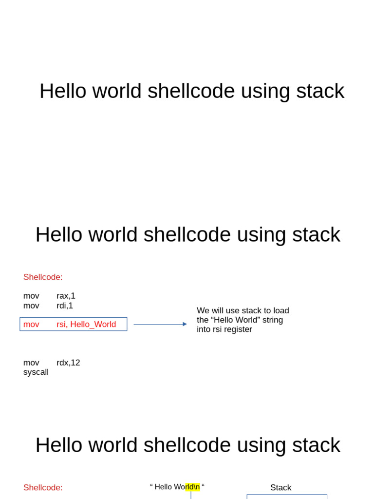 Hello World Shellcode Example | PDF