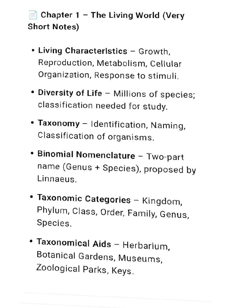 Class 11 Bio CH 1 Short Notes | PDF