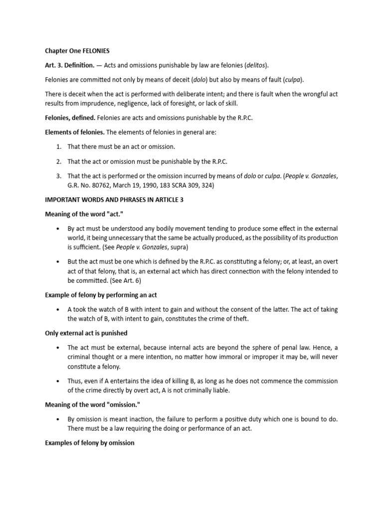 Chapter One FELONIES | PDF | Mens Rea | Intention (Criminal Law)