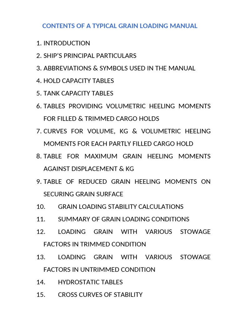 Contents of Grain Loading Manual | PDF