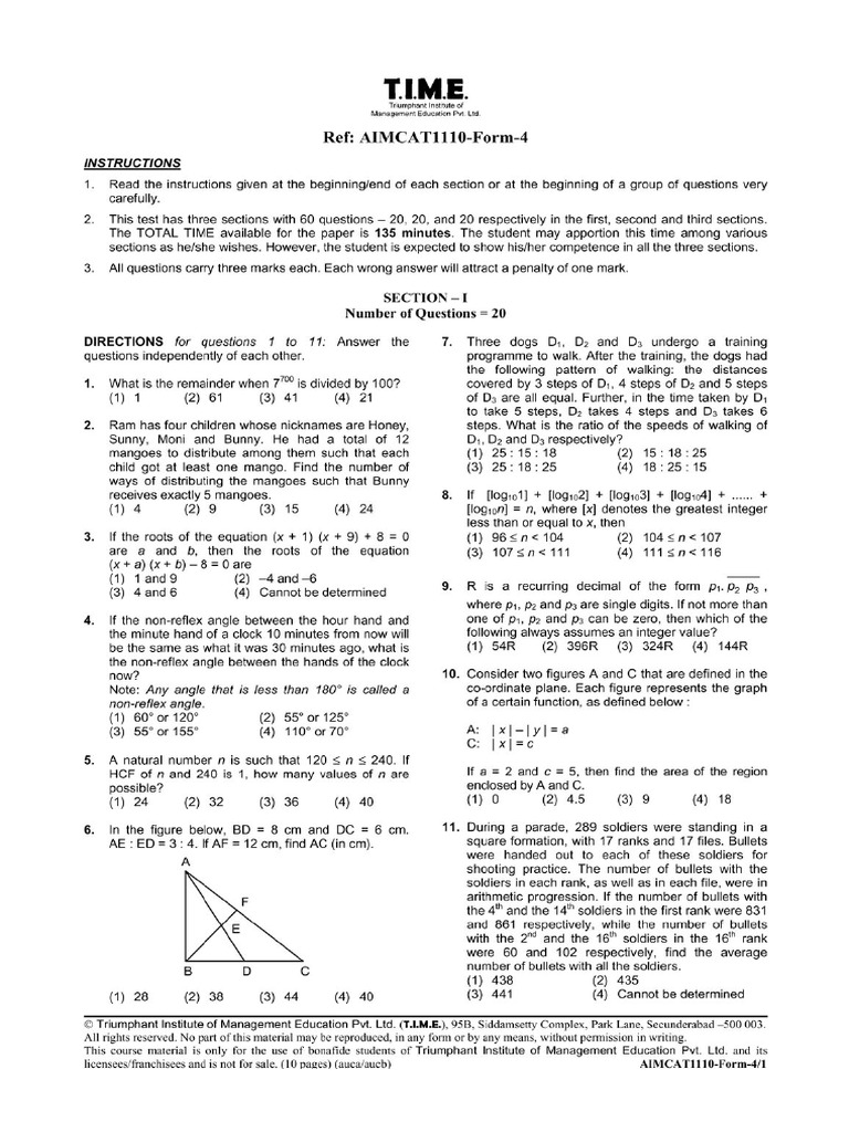 Aimcat 1110 Form 4 | PDF