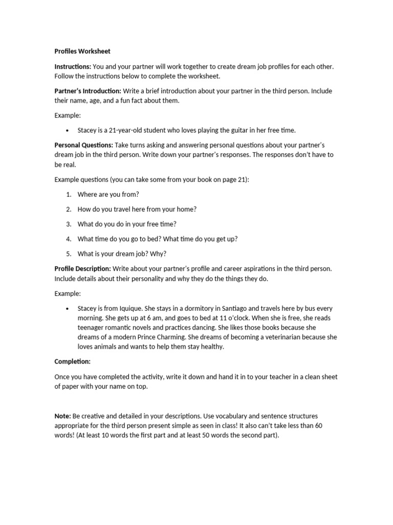 Dream Job Profile Worksheet | PDF