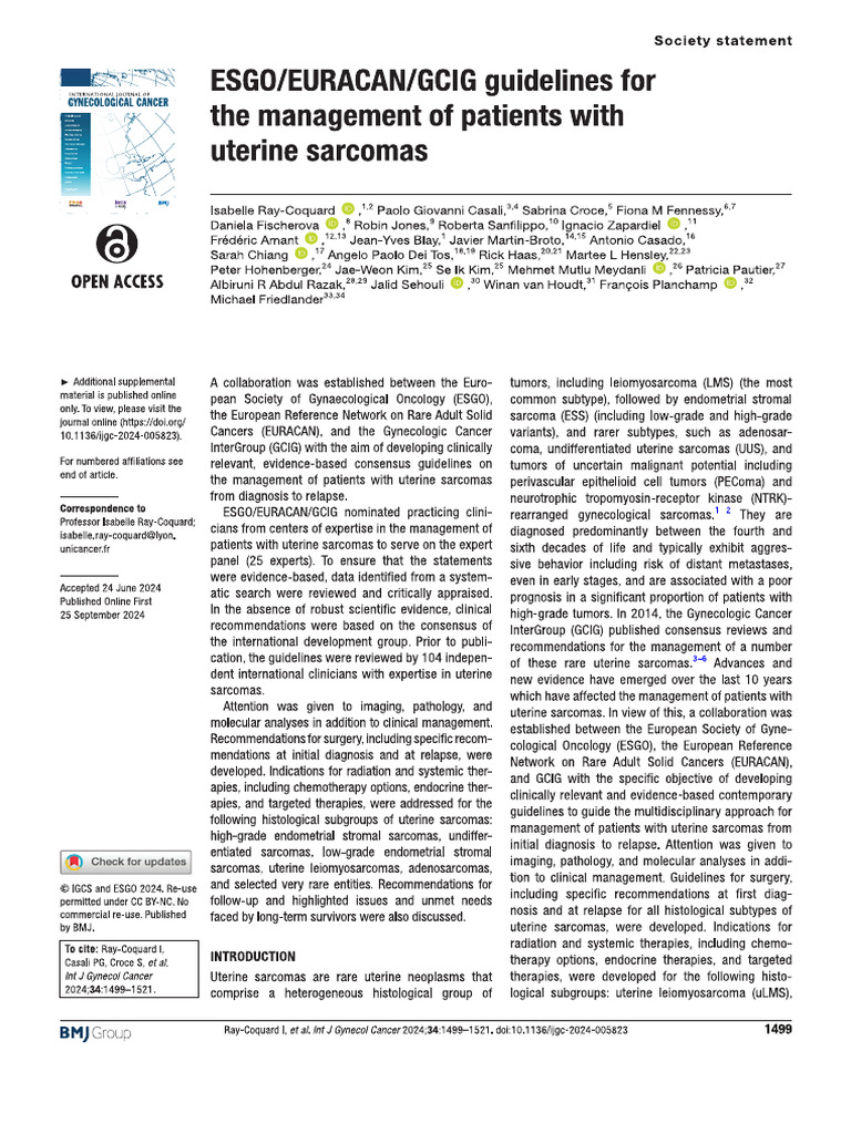 Sarcomas Uterinos Guidelines | PDF