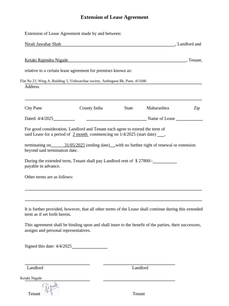 Extension of Lease Agreement | PDF