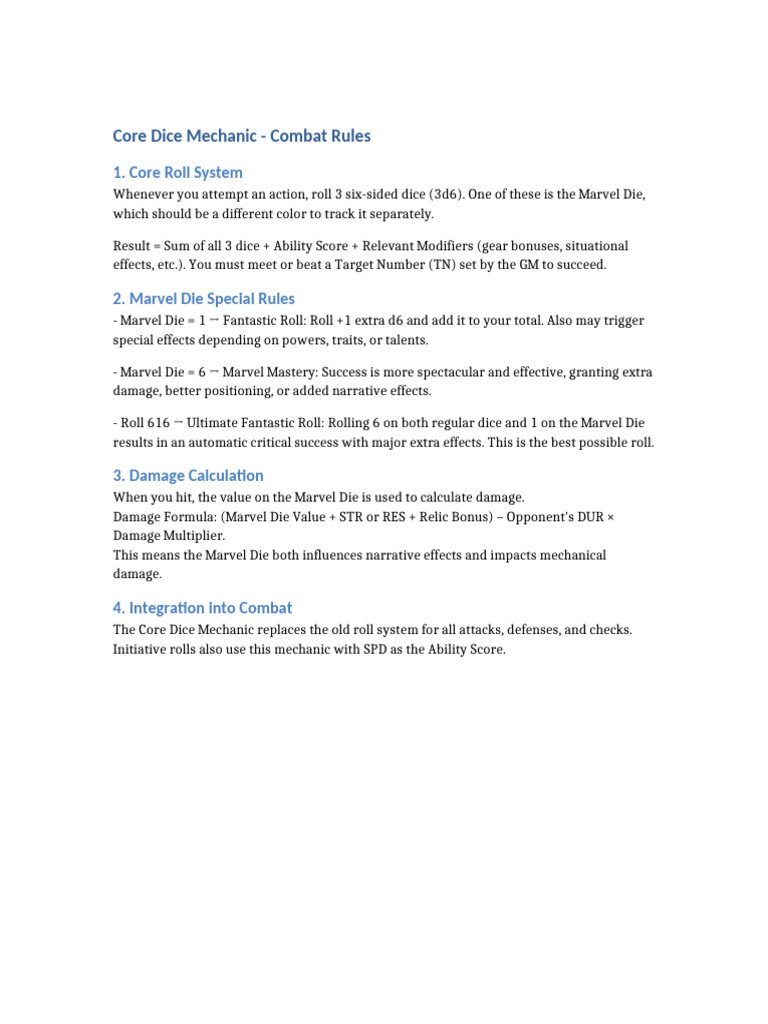 Combat Rules: Core Dice Mechanics | PDF