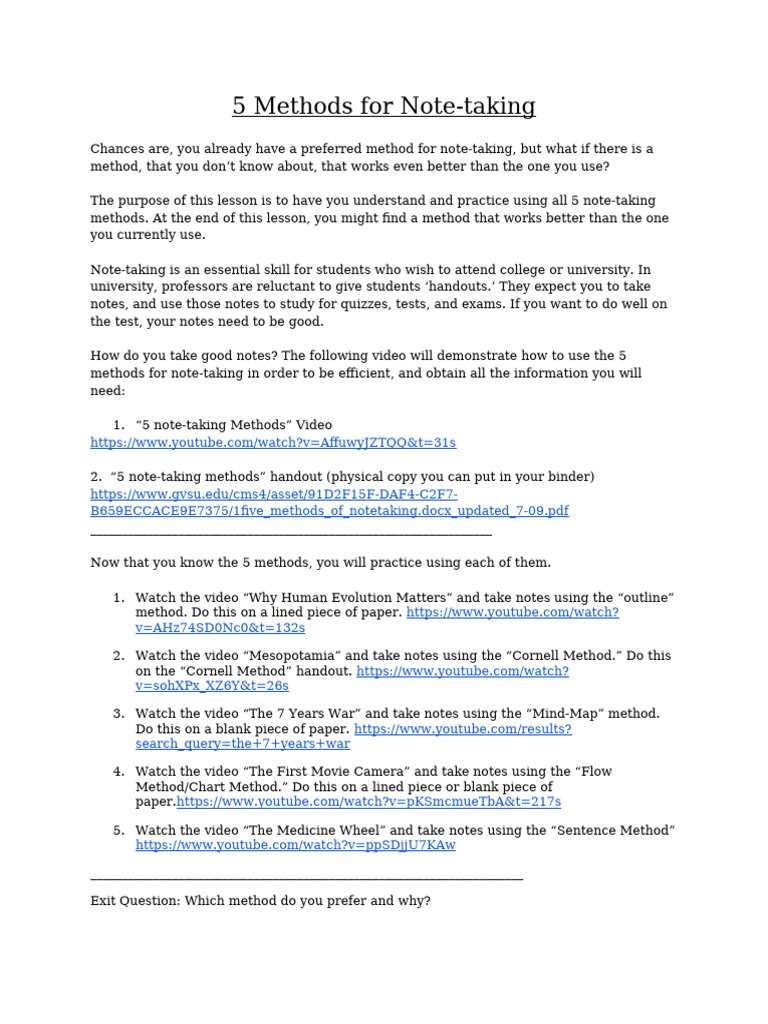 5 Methods For Note-Taking | PDF