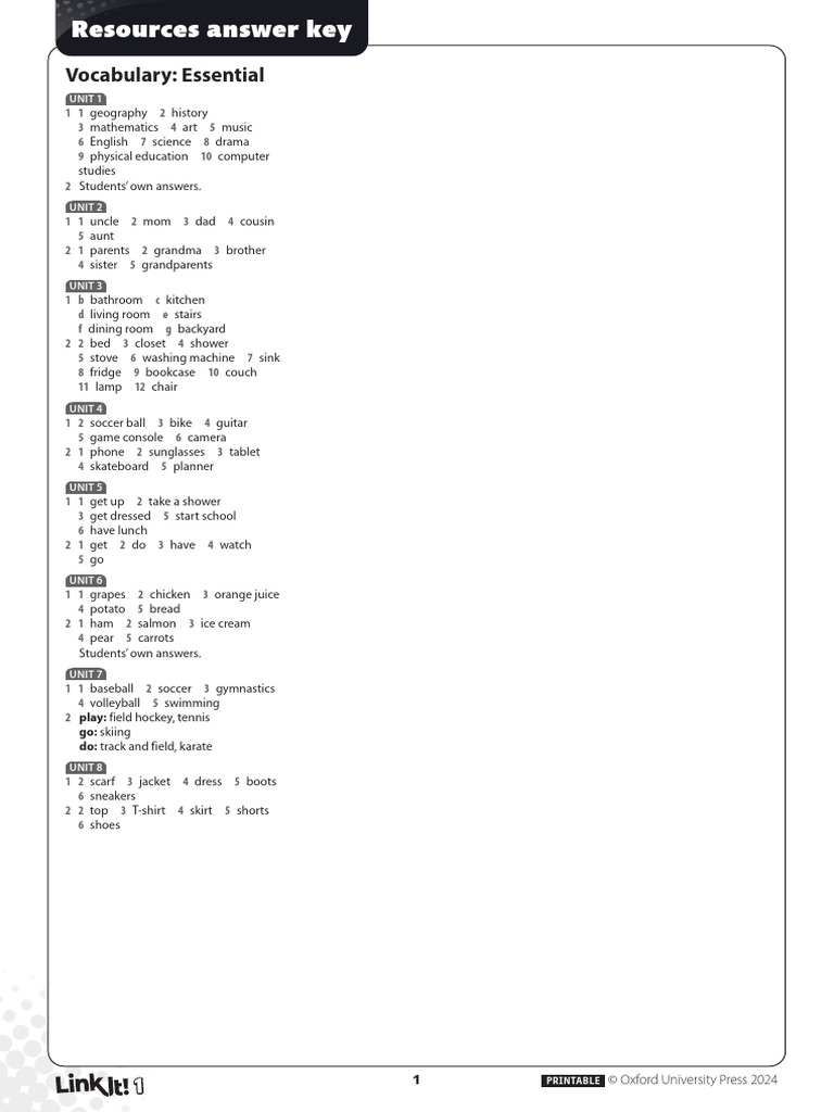 Link It 2 Workbook Answer Key | PDF | Foods