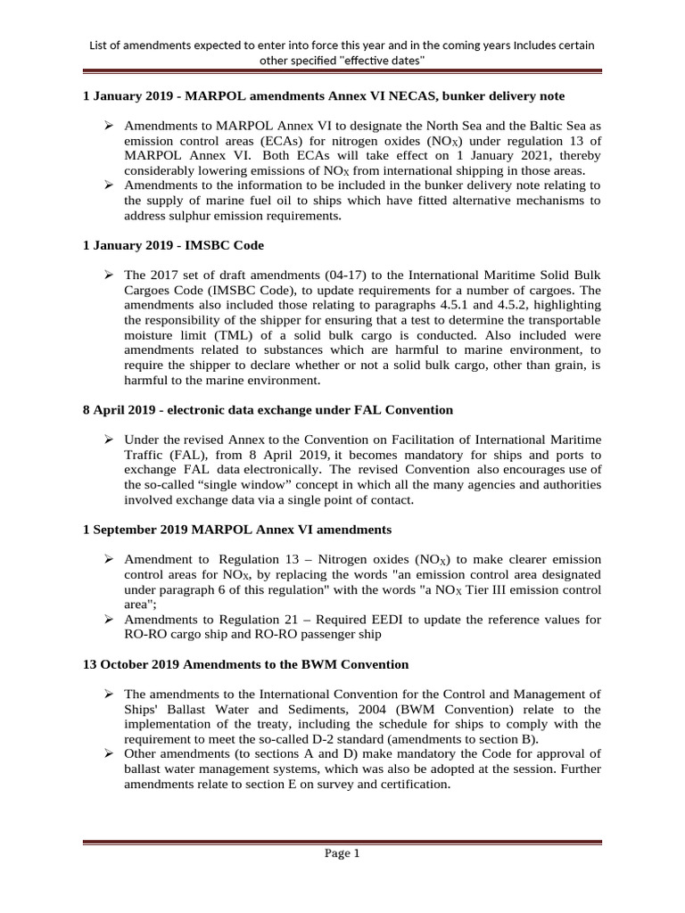 Upcoming Maritime Regulatory Amendments | PDF | Shipping