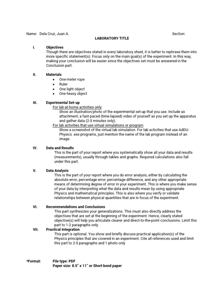 Physics Lab Report Guidelines | PDF | Experiment | Data