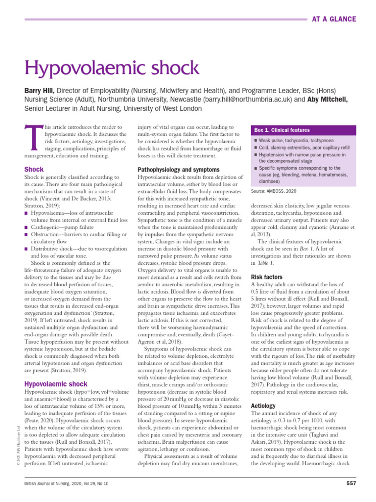 Understanding Hypovolaemic Shock | PDF | Shock (Circulatory) | Blood ...