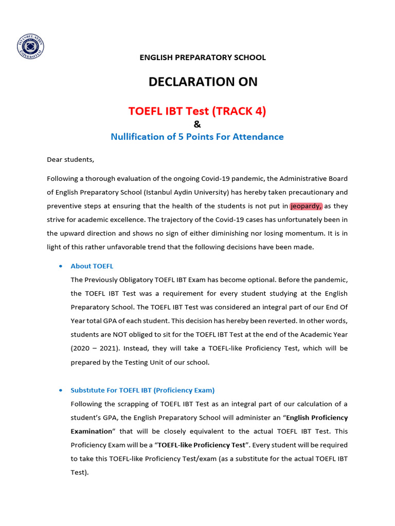 Declaration About TOEFL IBT Track 4 & Nullification of 5 Points For ...