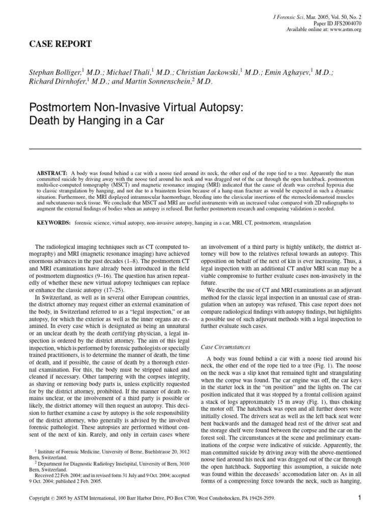 Virtual Autopsy of Car Hanging Case | PDF | Autopsy | Ct Scan