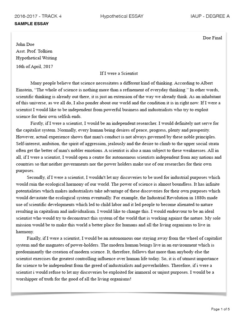 If I Were a Scientist: A Hypothetical Essay | PDF | Essays | Science