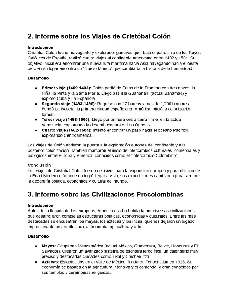 Informe Sobre Los Viajes de Cristóbal Colón | PDF | Cristobal colon