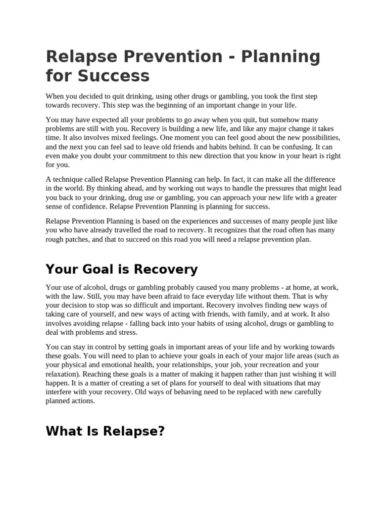 Relapse Prevention Planning Guide | PDF | Relapse | Substance Abuse