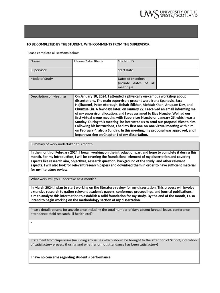 MSc Dissertation Progress Report | PDF | Thesis | Methodology