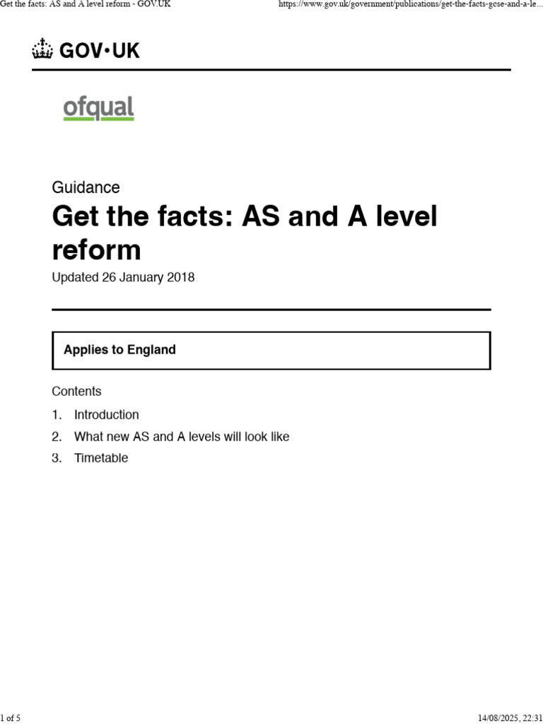 Get The Facts - As and A Level Reform - GOV - Uk | PDF | License | Science