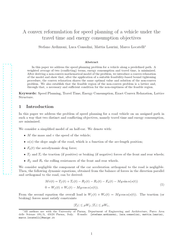 A Convex Reformulation For Speed Planning of A Veh | PDF | Mathematical ...