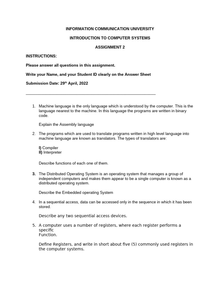 631.assignment 2 Introduction To Computer Sy | PDF