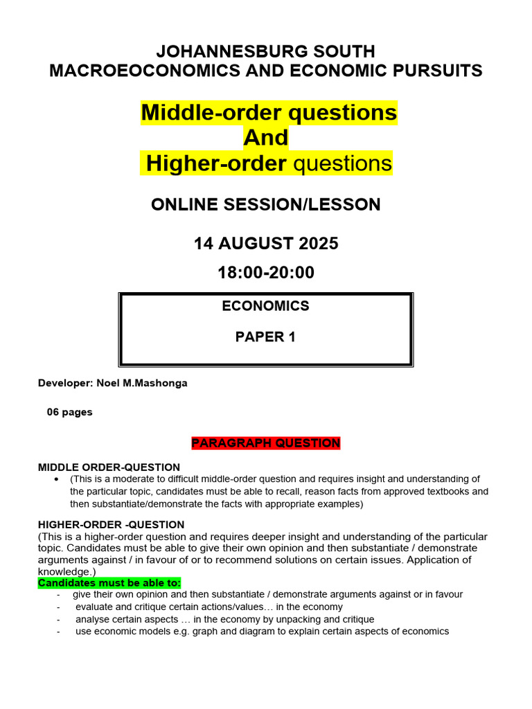 Middle-Order Economics Questions Guide | PDF | Macroeconomics | Economics