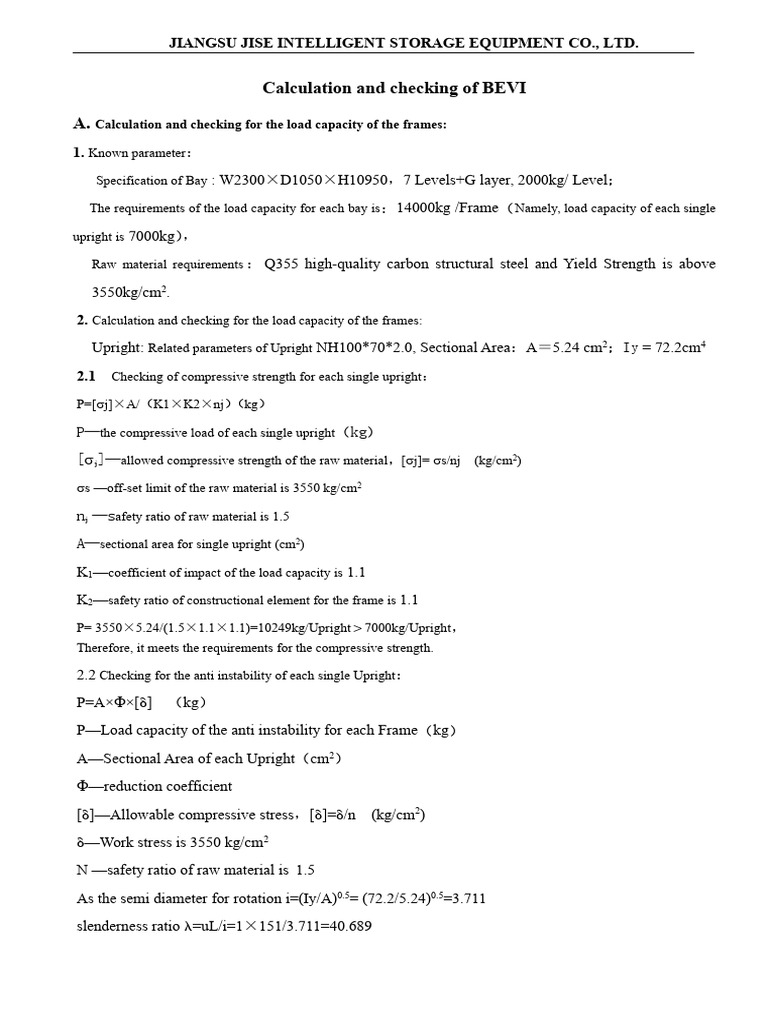 Load Capacity Calculations for Storage Frames | PDF | Strength Of ...