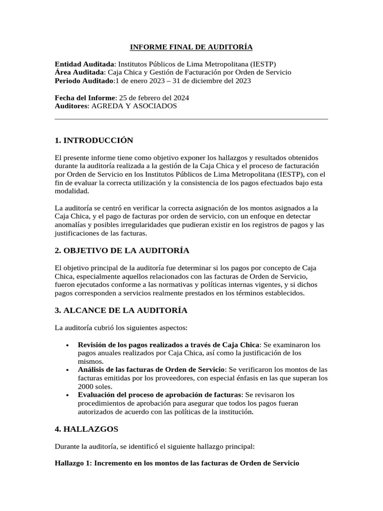 Informe Final de Auditoría | PDF | Auditoría