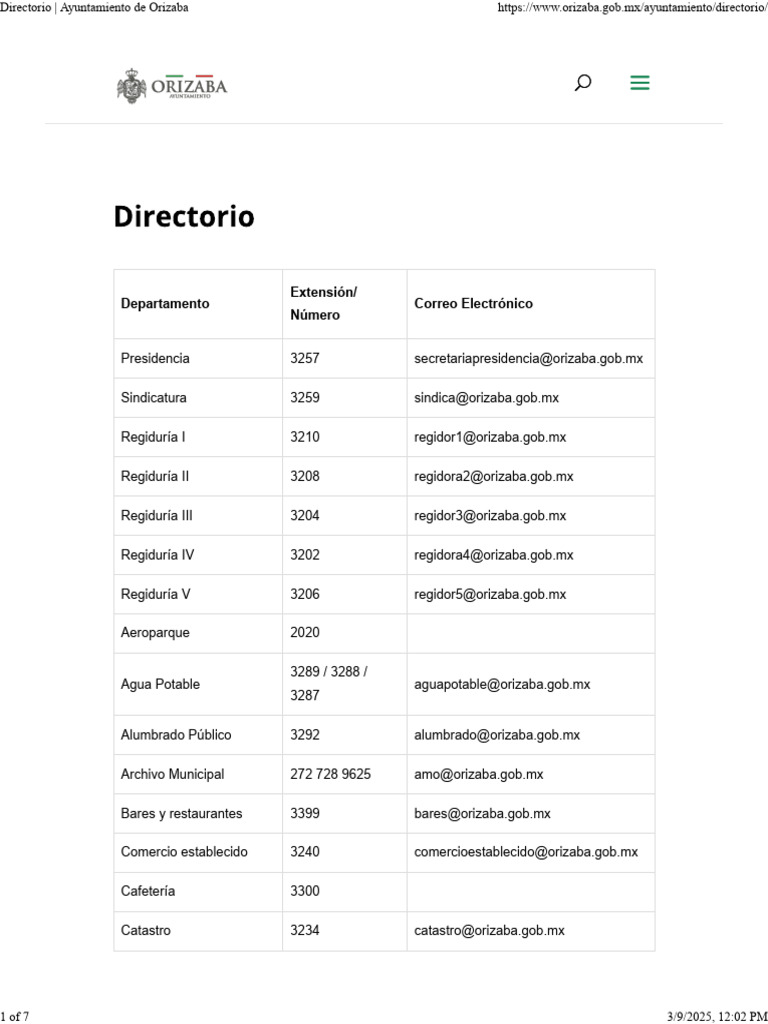 Directorio del Ayuntamiento de Orizaba | PDF