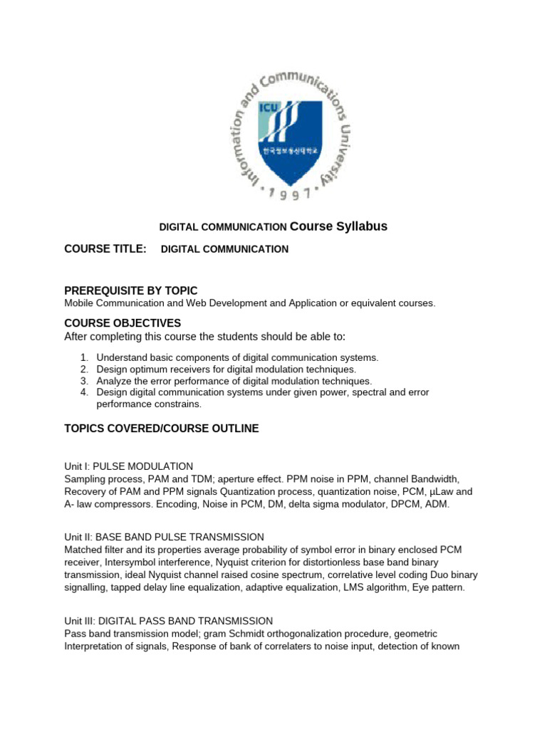 Digital Communication Course Syllabus | PDF | Computer Engineering ...
