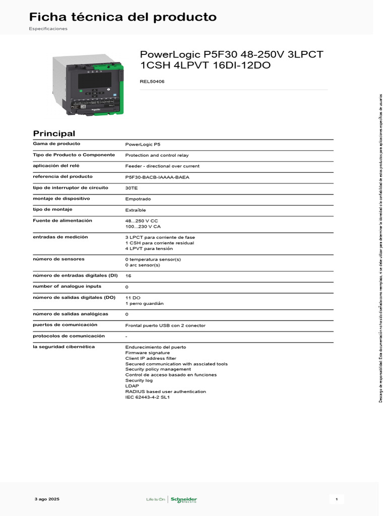 Relé de Protección PowerLogic P5F30 | PDF | Electricidad | Ingenieria ...