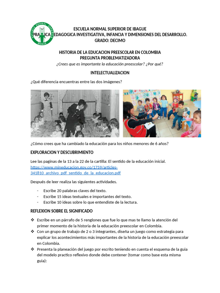 GUIA 3 Historia de La Educacion Preescolar en Colombia | PDF ...