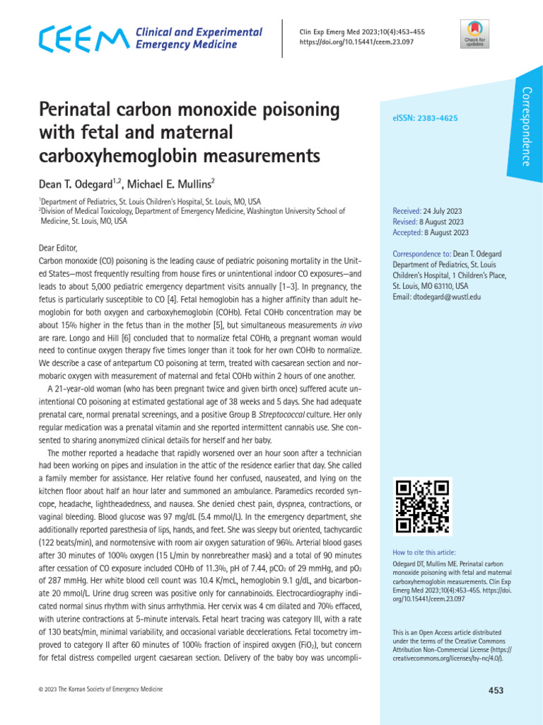 Perinatal Carbon Monoxide Poisoning With Fetal and Maternal | PDF ...
