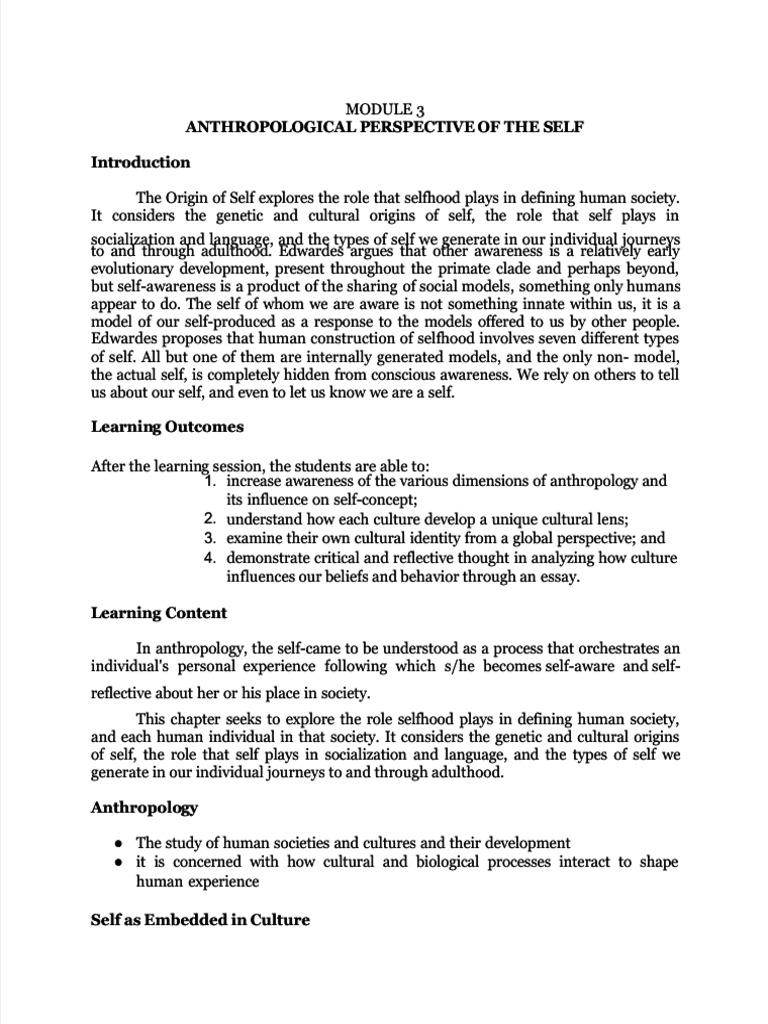 Anthropological Perspectives of The Self | PDF