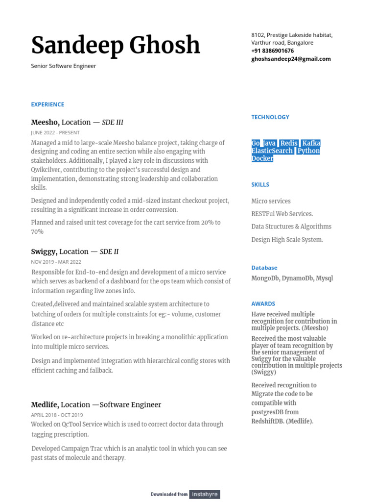 Senior Software Engineer Resume | PDF | Computing | Computer Engineering