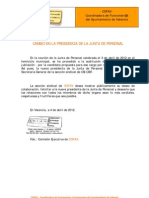 2012-04-04 Comunicado Cambio en la presidencia de la Junta de Personal