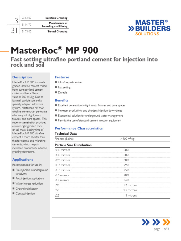 MasterRoc MP 900 Ultrafine Cement Guide | PDF | Cement | Civil Engineering