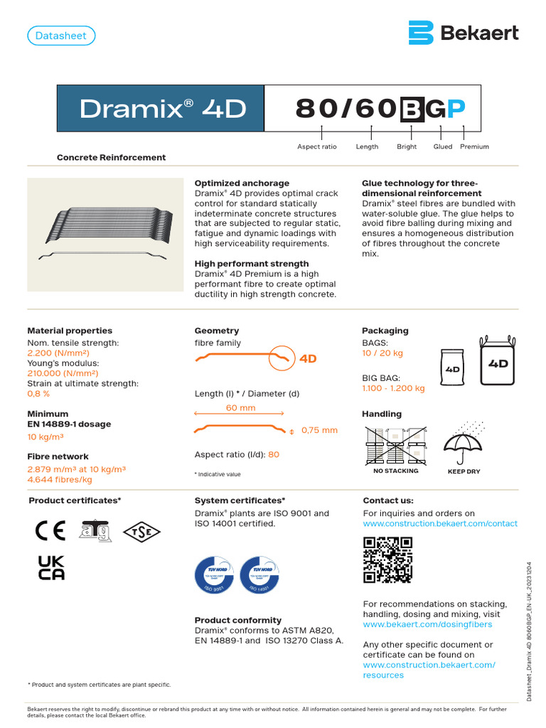 Dramix® 4D 80/60 Fiber Reinforcement | PDF | Strength Of Materials ...