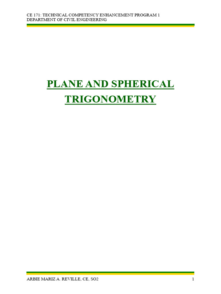 CE 171: Trigonometry Fundamentals | PDF | Sphere | Trigonometric Functions