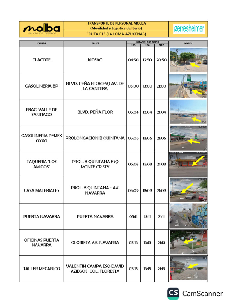 Horarios y Rutas Transporte Molba | PDF