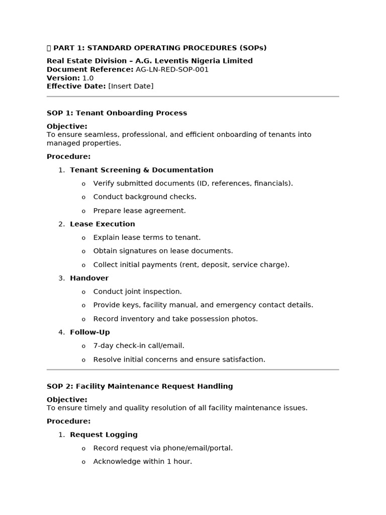 Property Management SOPs Overview | PDF | Lease