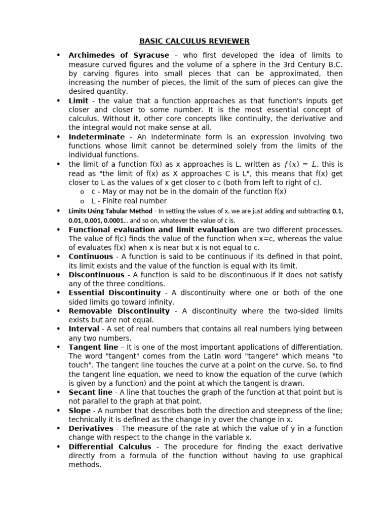 Essential Concepts in Calculus Review | PDF | Trigonometric Functions ...
