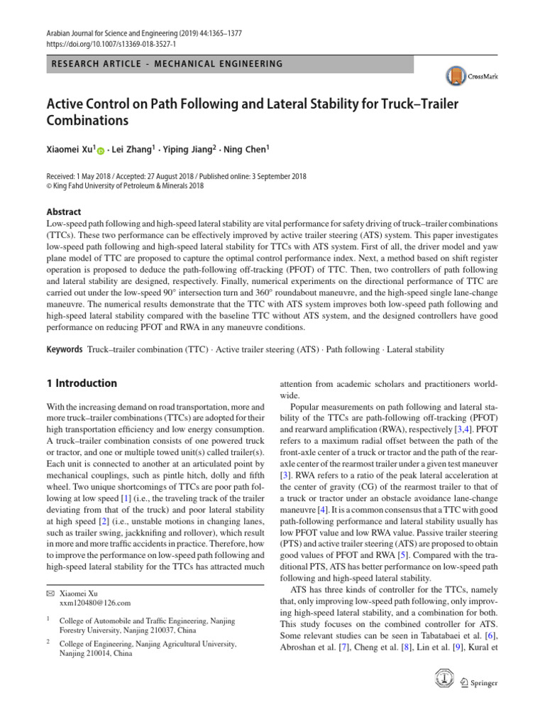 Active Control On Path Following and Lateral Stability For Truck ...