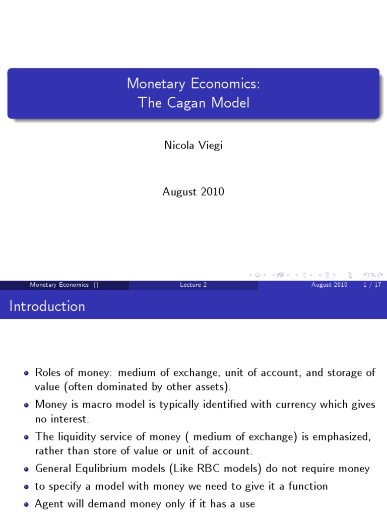 Monetary Economics (The Cagan Model) Nicola Viegi | PDF | Demand For ...