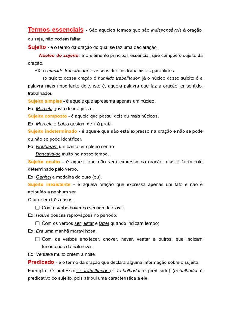 Tipos de Sujeito e Predicado na Oração | PDF | Assunto (gramática ...