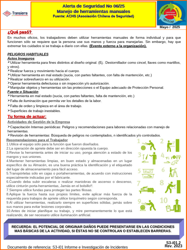 Seguridad en el Manejo de Herramientas Manuales | PDF | Herramientas